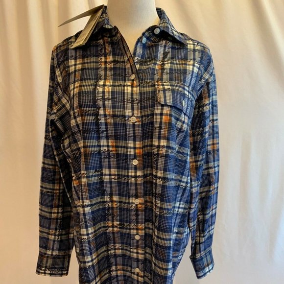 Burberry London Chava Scribble Check SILK Shirt Blouse Size US 4 NWT Navy $490 - Picture 3 of 7